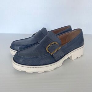 Born Contessa Navy Leather Buckle Platform Loafers Women Size 9